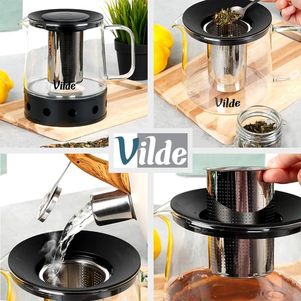 Teekannu teekannulla, lämmönkestävä lasi, lämmittimellä, 1,5 l