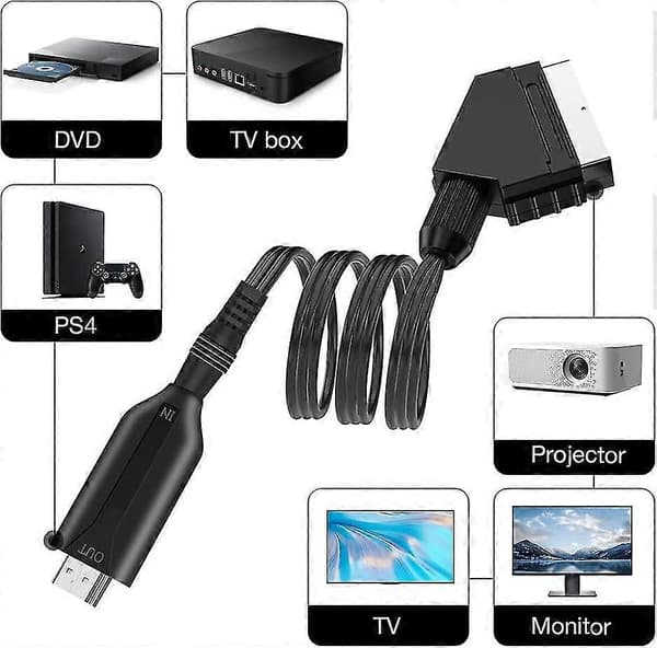 SCART til HDMI-omformer for HD-TV, STB, VHS, PS3, Sky og Blu-ray DVD-spiller - Lyd/video-adapter