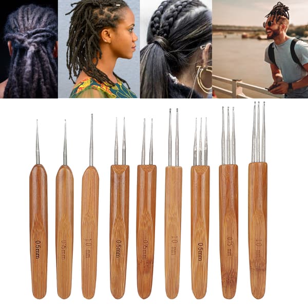 Dreadlock Crochet Hook Set (9 pcs) - Bamboo Handle, Single/Double, Hair Weaving Tool