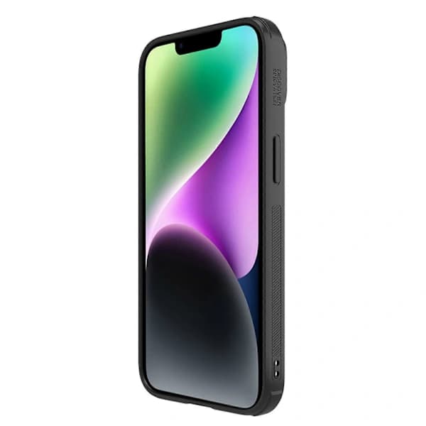 Til iPhone 14 NILLKIN Syntetisk Fiber Camshield Magnetisk Telefoncover Sort