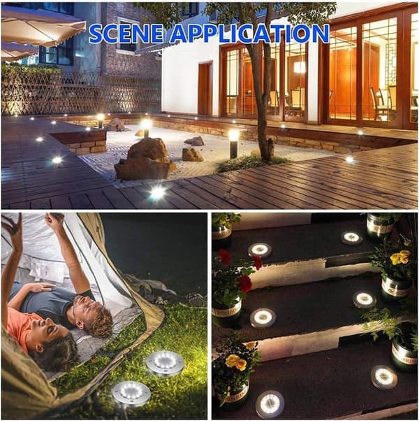 12LED Solcellelampe Utendørs, 12 stk. Hagelys 6000K Vanntett IP65 Solcellelampe Innfelt Spotlight