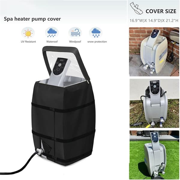 Spa Heat Pump Cover with Transparent PVC Top Window and Zipper Opening (Black)