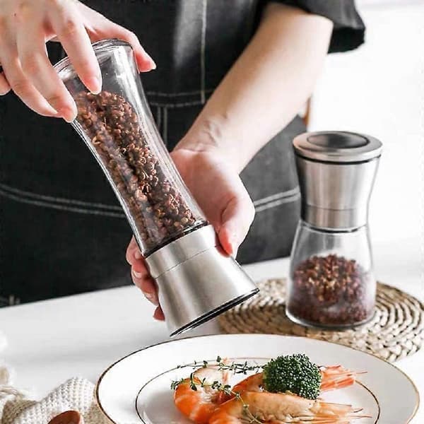 Salt- og peberkværnsæt, børstet rustfrit stål salt- og peberstrøer (2-pak)