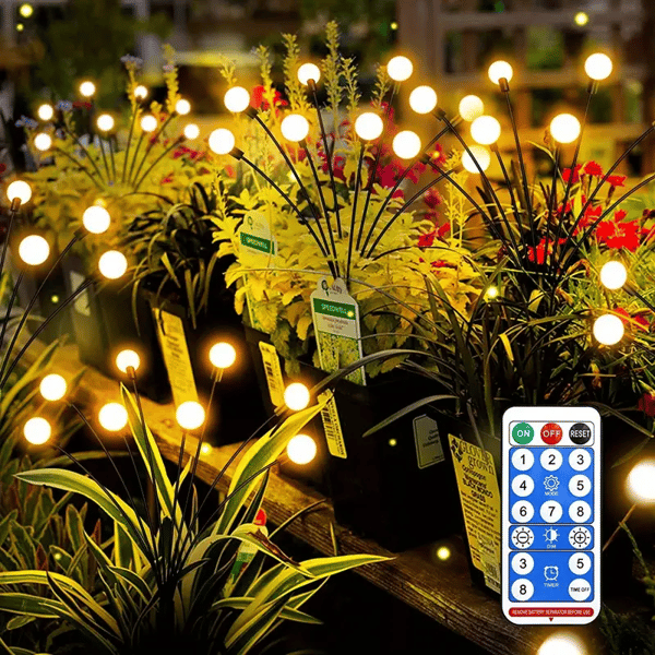 INF Solcelledrevet hagebelysning Firefly med 8 LED-lamper 4-pakning Varm vit