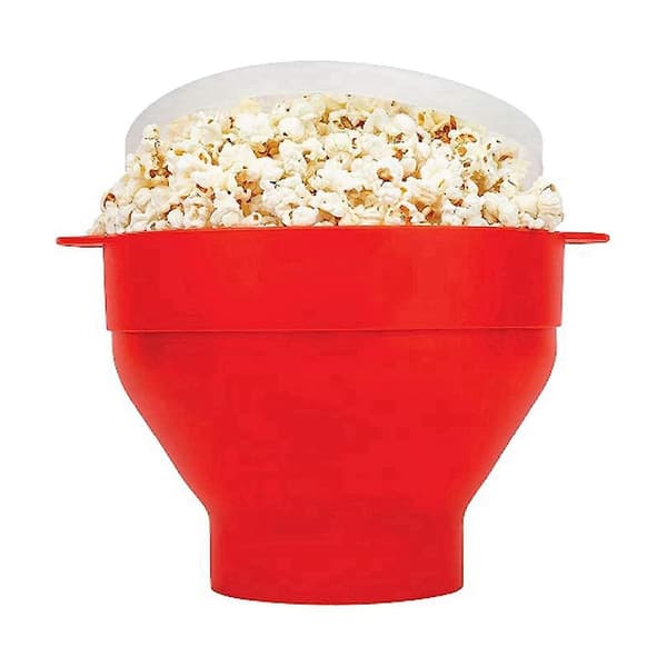 Popcornmaskin med lock - Silikon Popcorn Maker Hopfällbara Popcornskålar Popcornbehållare