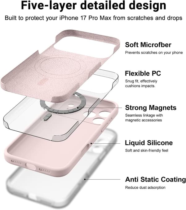 Magnetisk silikondeksel til iPhone 17 Pro Max, MagSafe-kompatibel, Rosa[JUN] iPhone 17 Pro Max Rose iPhone 17 Pro Max Rose