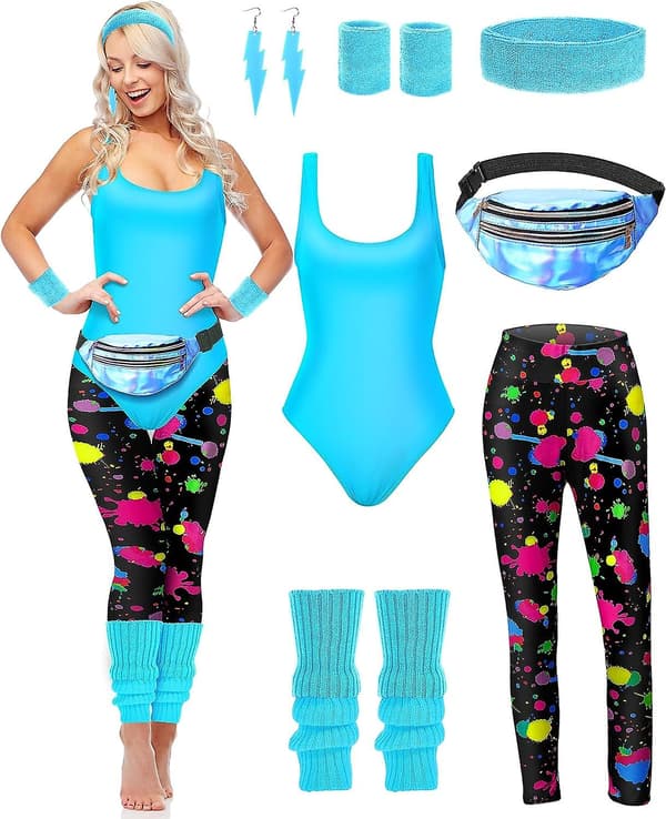 80'er Træningssæt med Dragt, Leggings & Retro Tilbehør i Neon [JUN] Sød Neon Medium Cute Neon Medium