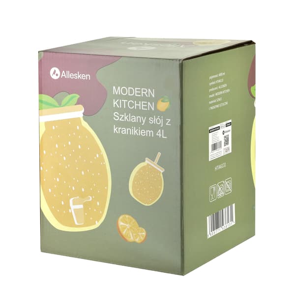 MODERN KITCHEN Glasbeholder med kran 4L i sitronform, gul dekorativ mugge