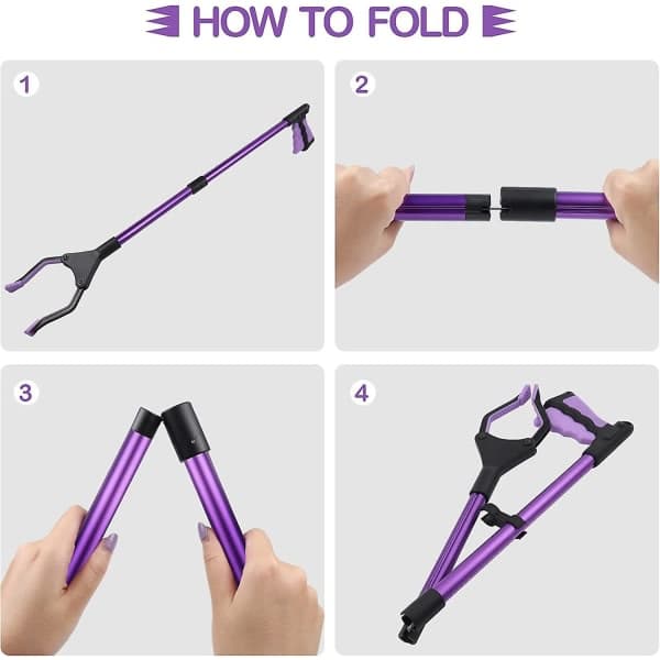 Telescopic Tweezers, 81 cm Long Object Picker with Magnet, Foldable Picker Without Bending, Grabber Tool (Purple)