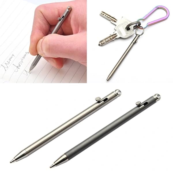 Keychain Ballpoint Pen EDC Pocket Pen Titanium Pen Signature Pen for Everyday Use Silver