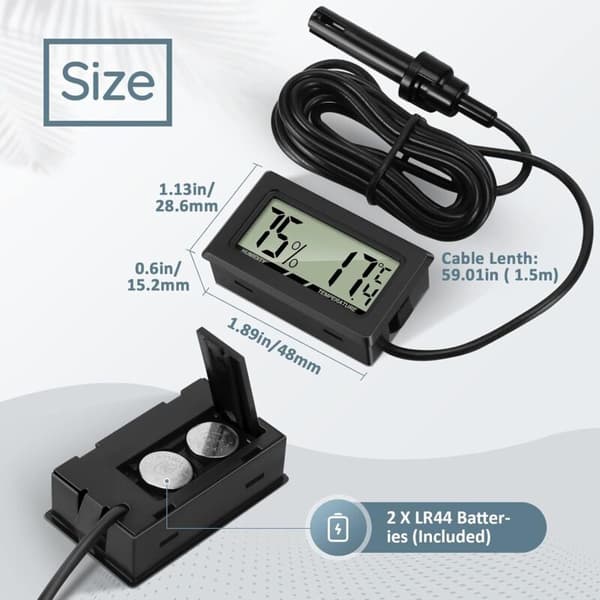 Digitalt termometer med ekstern hygrometer - 3 stk. - for reptilinkubator