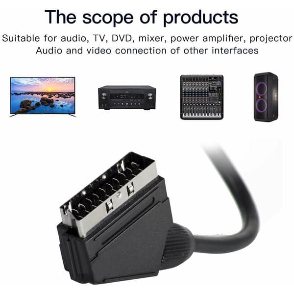Scart til RCA-kabel hann 1,5m lyd video adapter for TV DVD videospiller