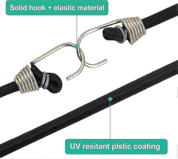 Pakke med 10 elastiske stropper, bagagestropper med kroge, korte elastiske stropper