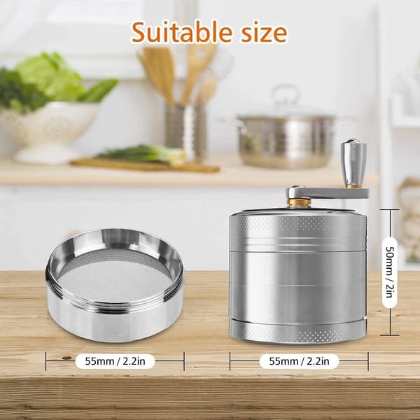 Zinc Mill, 55mm 4-Piece Spice Grinder with Sieve