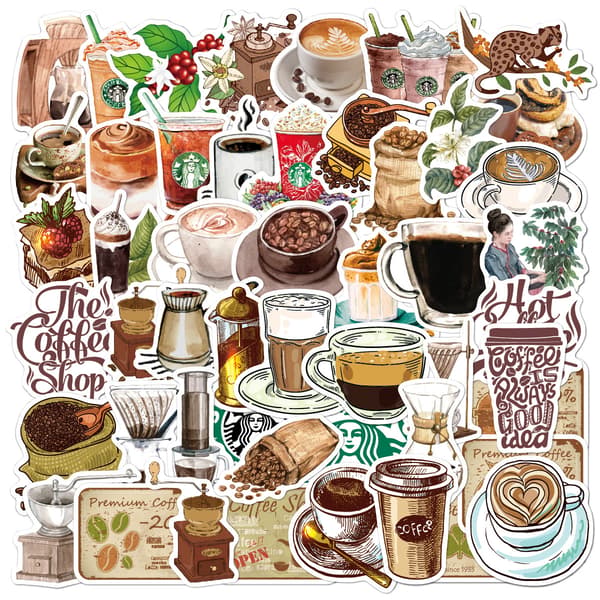 Vintage Coffee Water Cup Decals 50 Sheets J J