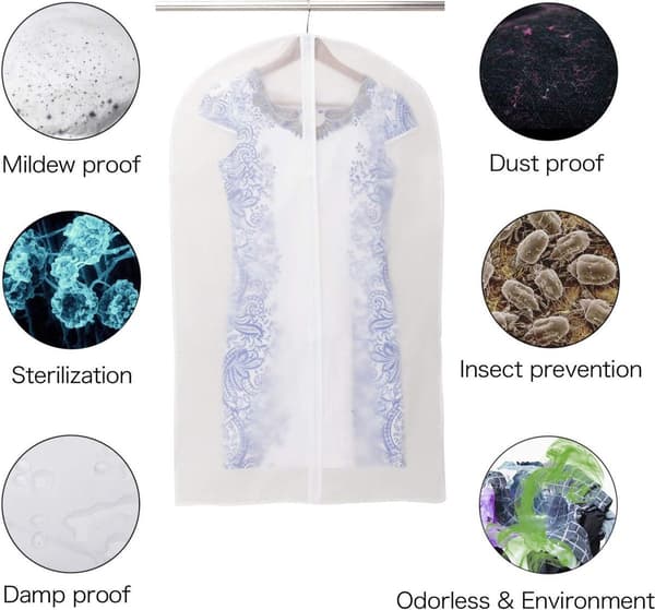 Transparent Garment Bag with Zipper, 6-pack Moth-proof Wedding Dress Storage Bag for Wardrobe