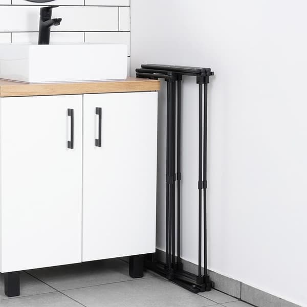 Vertical, retractable drying rack in adjustable metal, black