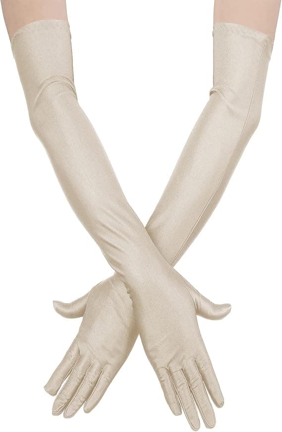 Lange satinhandsker til damer Operahandsker til bryllupsdans Festhandsker Strækhandsker (Beige)
