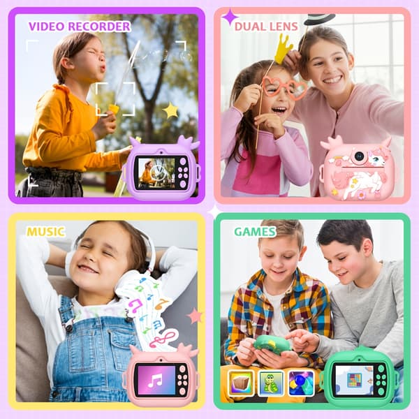 Digital Camera Kids Print Camera 2.4 Inch HD Screen Dual Camera Pink