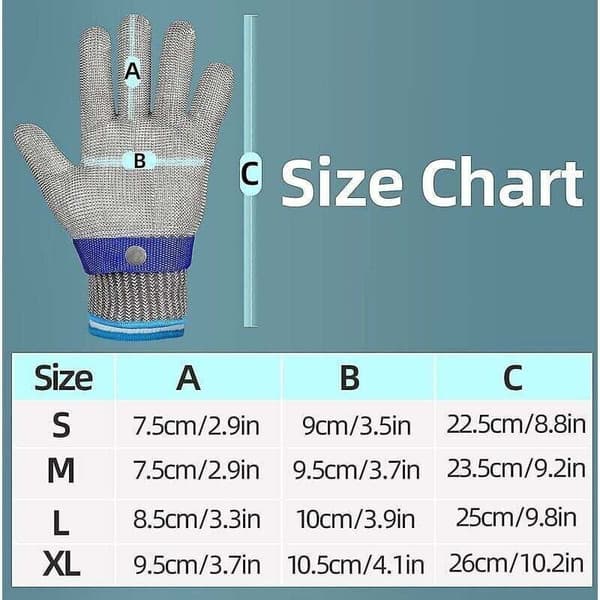 Skærebestandige handsker niveau 9, rustfrit stålnet, størrelse XL, kompatible med Braun