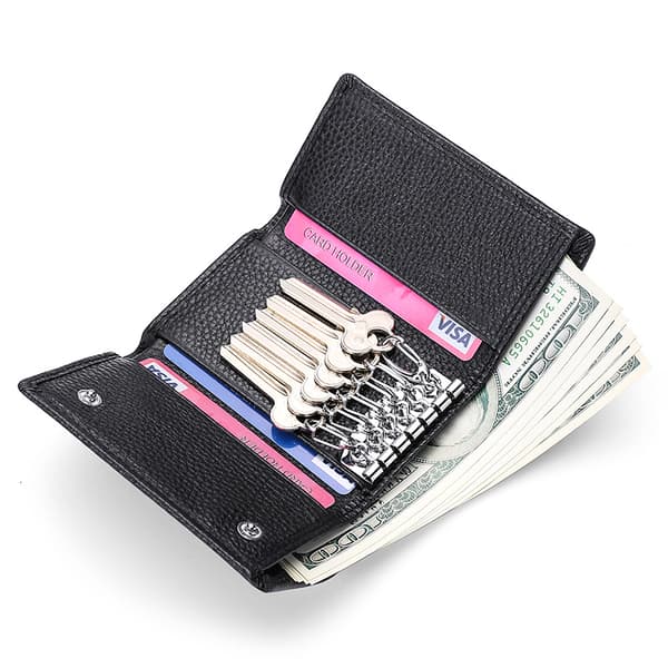 Nøglering i ægte læder til kvinder og mænd, bilnøgleetui