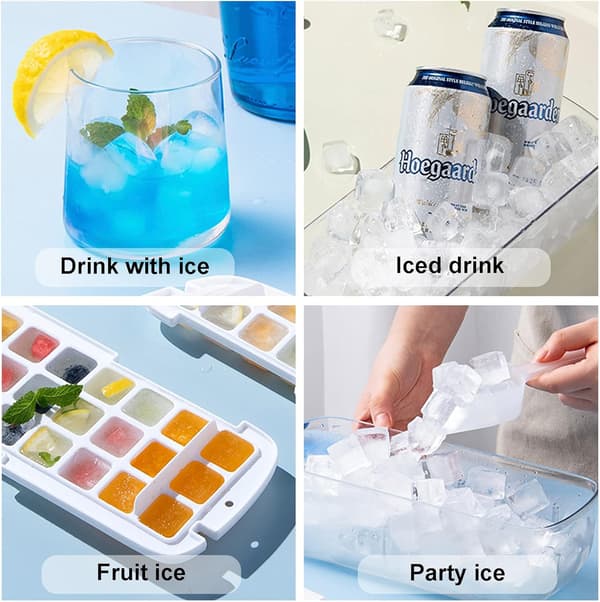 Ice Cube Tray with Lid, Food-Grade Silicone Molds, Releases All Ice Cubes in One Second, Reusable Ice Cube Tray with 48 Compartments