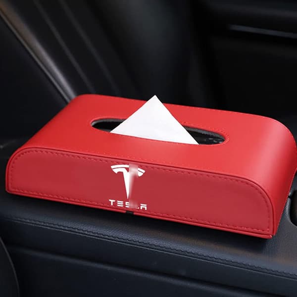 ##/Punainen auton nahkainen nenäliinalaatikko Tesla Model 3 2021 -malliin##/