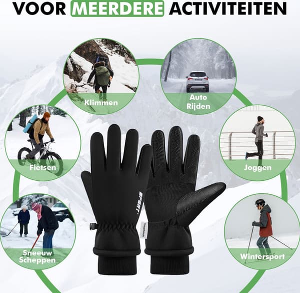 Touchscreen-vinterhandsker til mænd og kvinder, Thinsulate varme vandafvisende vindtætte skridsikre handsker til cykling og scooter, sort L/XL