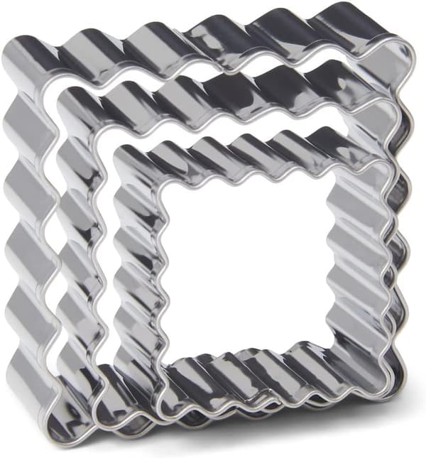 wxsp 13707 - Sortiment af 3 firkantede og takkede kageforme - Rustfrit stål - 3,5 cm/4,5 cm/5,5 cm