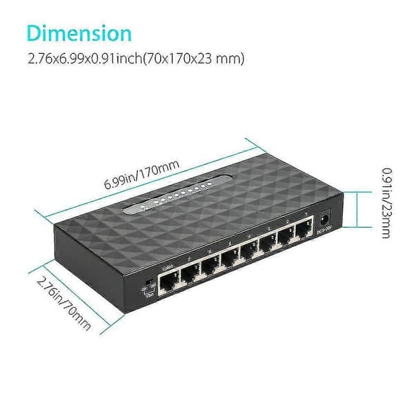 USB Mini LAN PoE Ethernet Nettverksbordssvitsj 8 Port 10 100 Mbps