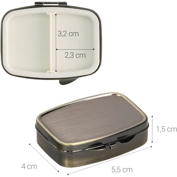 2x pilleboks med 2 rom - 2x mini tablettbeholder med rom - bærbar pilleoppbevaring for medisin reise kontor - bronse