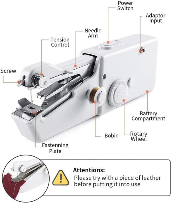 1PC White Mini Portable Sewing Machine, Handheld Portable Elec