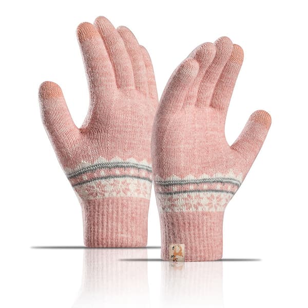 Vintervarme Touchscreen-handsker Kvinder Stretchstrikkede Handsker Akryl Fuld Finger Handsker Dame Kvinder Strikkede Vinterhandsker (A-rosa)