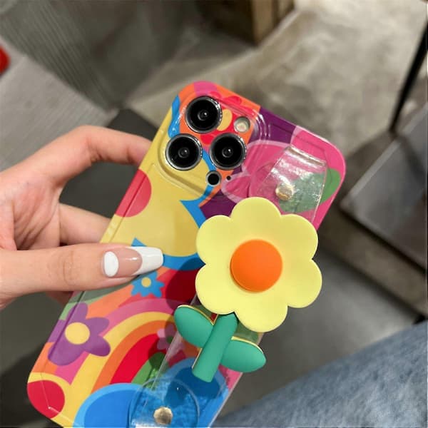 Trykt telefondeksel til iPhone 13 Pro Max, blomstermønstret klart håndleddsstropp TPU-deksel med skulderrem