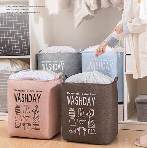 Large Laundry Hamper, Quilt, Clothes, Toys and Sundries Storage Bag, Dustproof Drawstring Opening, Foldable Brown Brown