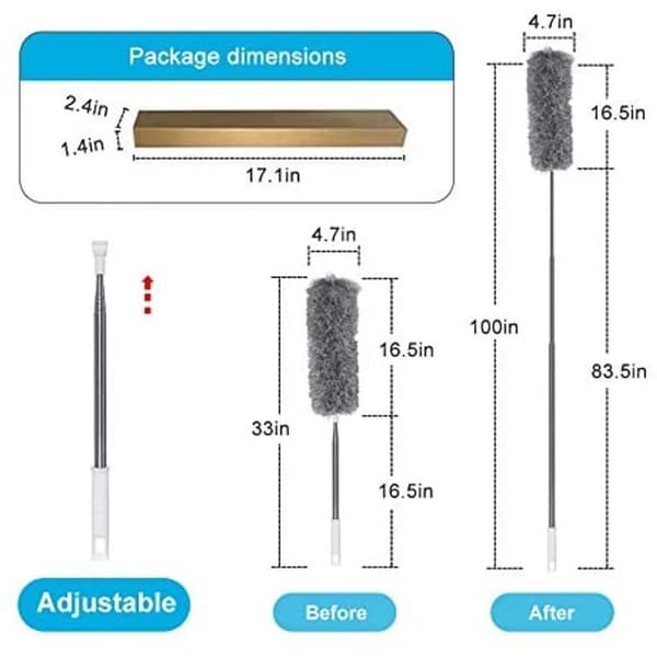 Feather Duster Telescopic with Extra Long Extendable Handle, 78-245cm Stainless Steel Washable Dust Mop with Bendable Head