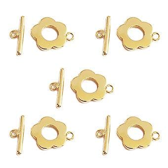 5 sæt blomsterlås T-bar lukning forbindelse OT halskæde armbåndslås (guld)