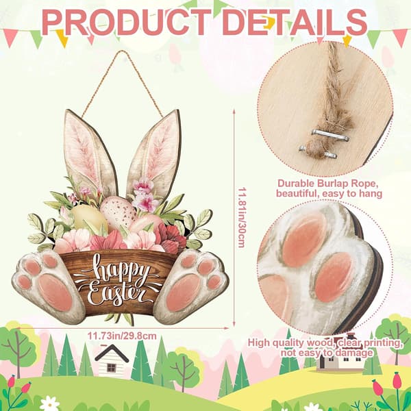 Easter Bunny Welcome Door Hanging Decoration 30x30cm Spring Holiday Home Decor-FX-