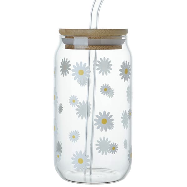 450ml Jar-Shaped Glass Mugs Set, Drinking Glasses with Bamboo Lid and Glass Straw, Soft Drink (1pc)