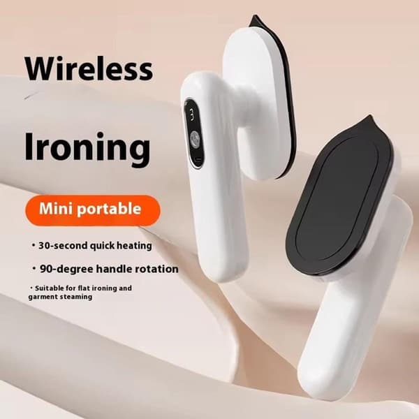 Wireless Mini Iron & Steamer, USB Rechargeable, Ceramic Soleplate, 3 Heat Settings LED – White