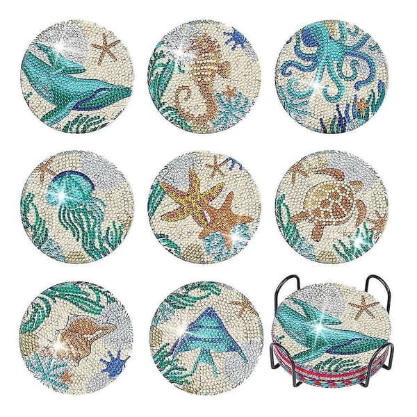 Coasters med holder, 8 stk 5D Ocean Diamond Art Kit for voksne Ki
