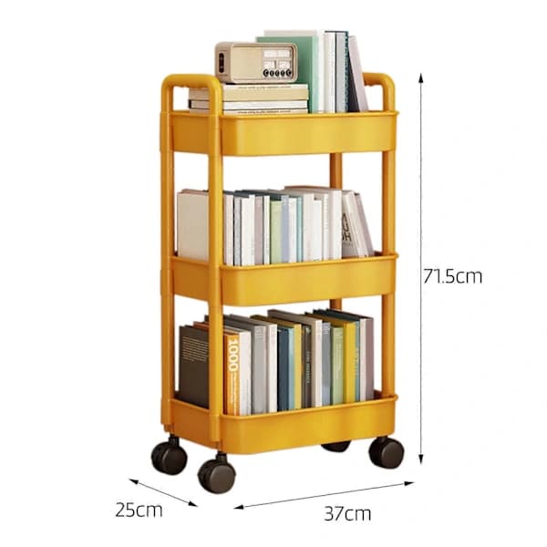 Storage Rack 3-Tier Rolling Cart with Wheels, Sturdy Construction, Large Capacity, Strong Load-Bearing, Mobile Shelf Cart, Bookshelf Black