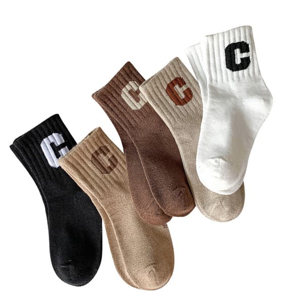 Børnestrømper Mid Calf Kæmmet Bomuld Varme Stilfulde C-Bogstav Børnestrømper til Efterår Vinter XL 9-12 År Gamle (Passer til Fodlængde 7.1-8.7 tommer)