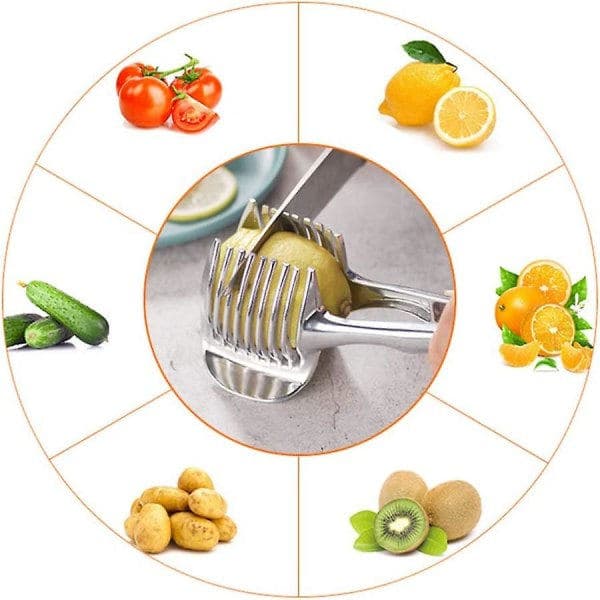 Tomato Slicer, Lemon Slicer, Multi-functional Tool Compatible with Fruit Slicer, Handheld Round Fruit Tongs, Onion Holder, Vegetable Slicer