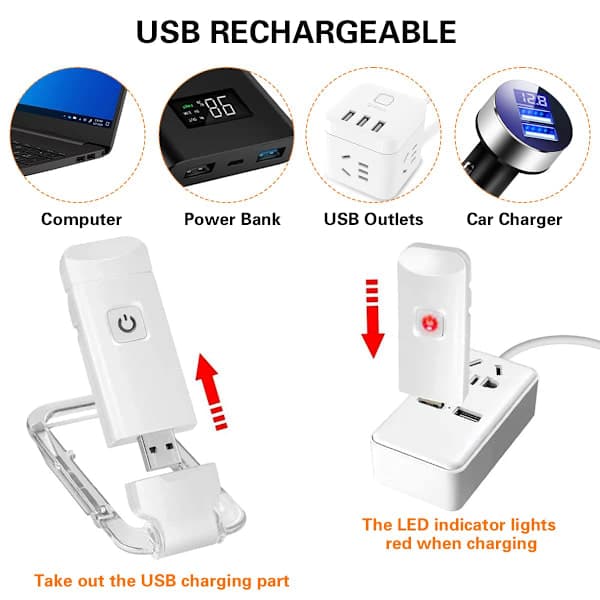 USB Rechargeable LED Clip-On Book Light for Bedtime, Adjustable Brightness[JUN]