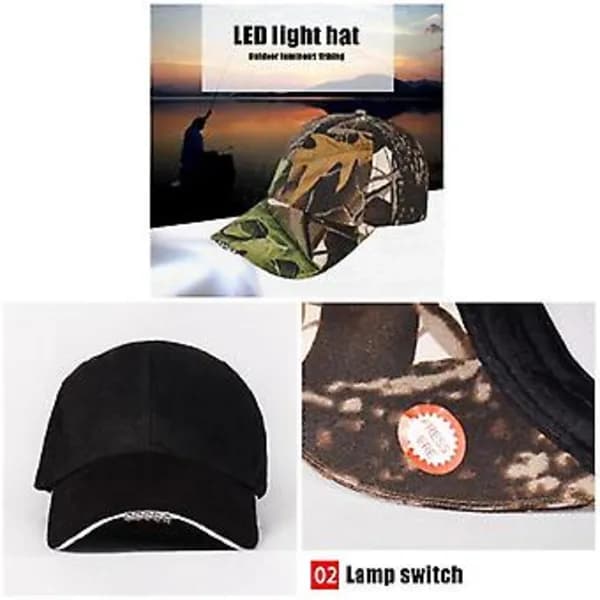 Handsfree Cap with Headlamp Strong LED Lights Unisex Baseball Cap Flashlight Hat for Fishing (Black)