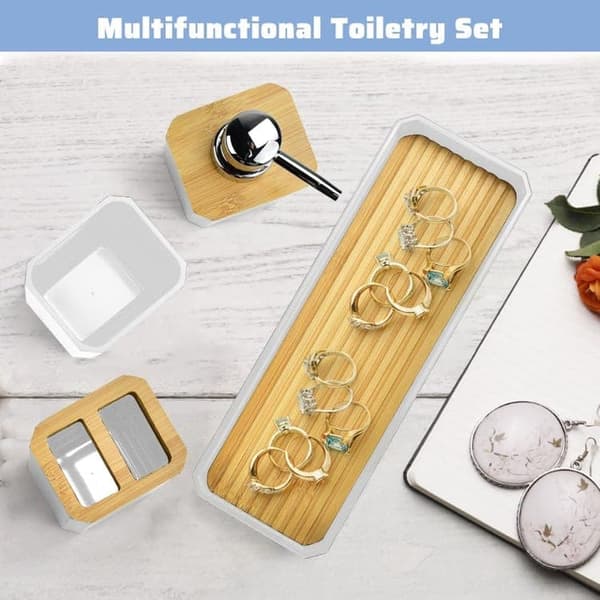 5-piece Bathroom Accessory Set - Toothbrush Holder, Toothbrush Cup, Soap Dispenser, Soap Dish and Tray