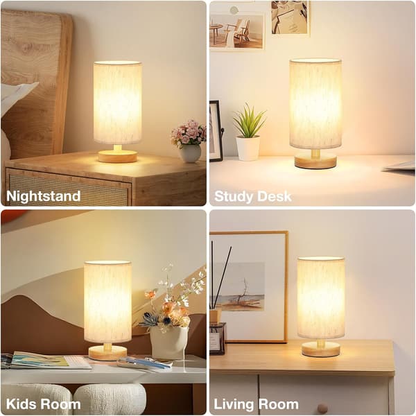 Solid Wood Table Lamp with USB, Decorative Bedroom Bedside Lamp with Remote Control, LED Night Light A A A