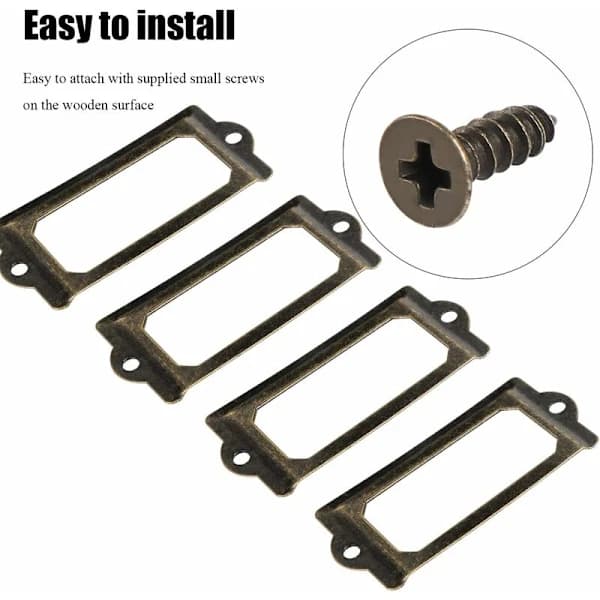 Metal Label Holders with Screws for Desk, Bronze, 15 Pcs, Size 70x33mm