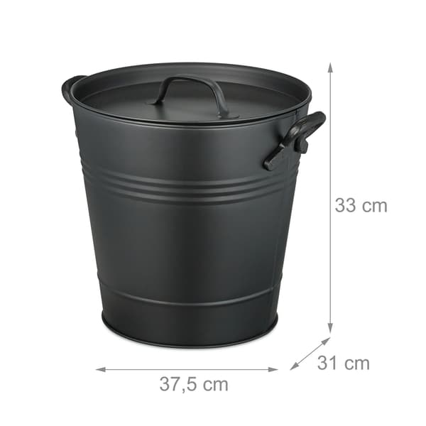 Musta metallinen tuhka-astia kannella – 19 litraa